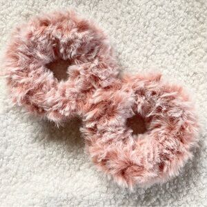 Pink Faux Fur Handmade Hair Scrunchies Set of 2